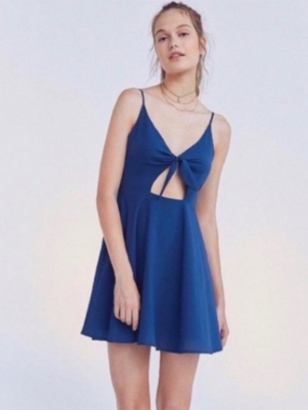 NWT Urban Outfitters Kimchi Blue Navy Fit & Flare Dress Toe Front Bow Cutout 6